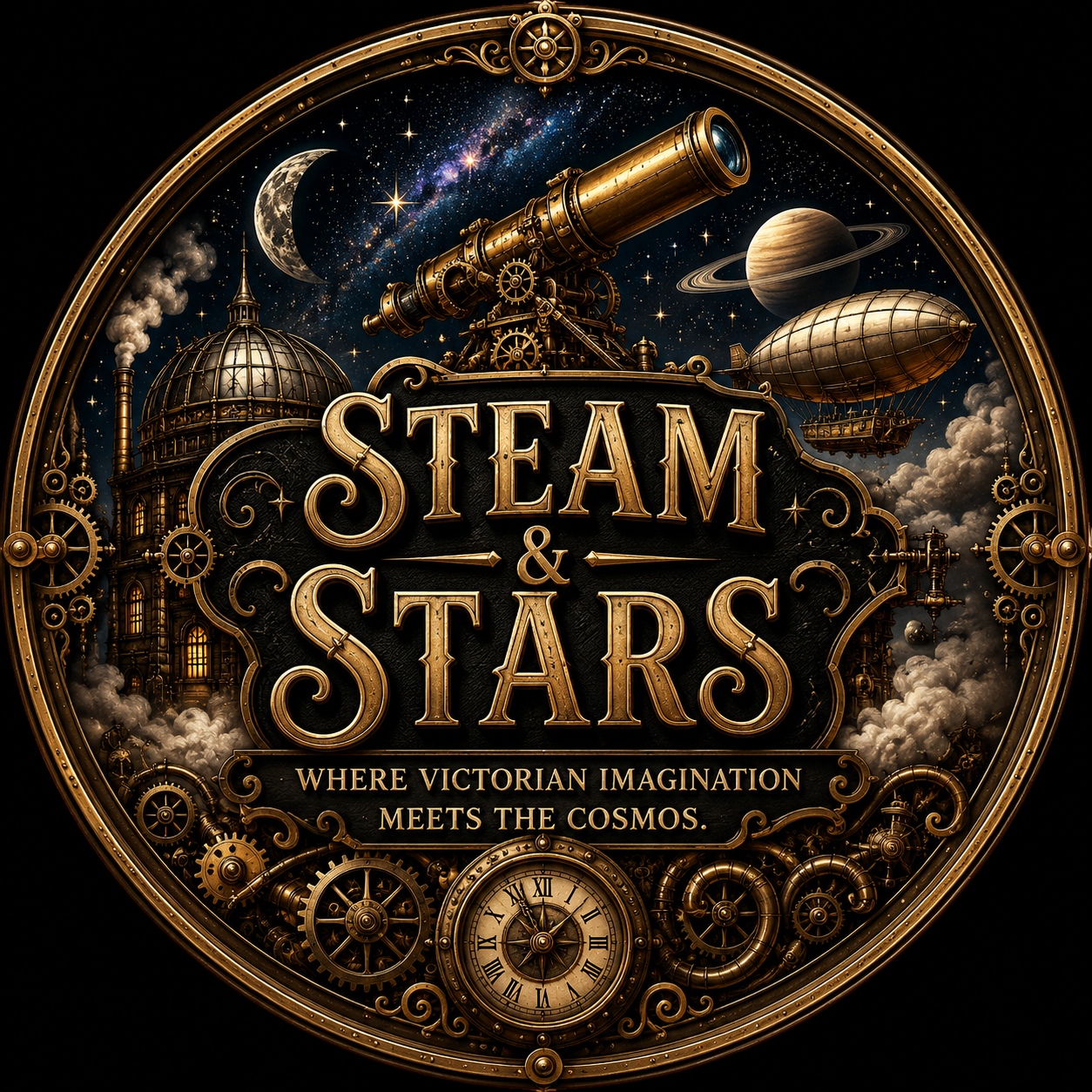 Steam and Stars circular brass portal